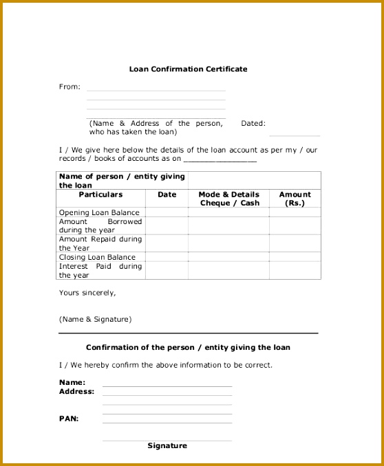 Loan Confirmation Letter Template 678558