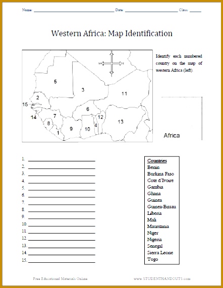 Western Africa Map Identification Worksheet Free to print PDF file Grades 4 571442