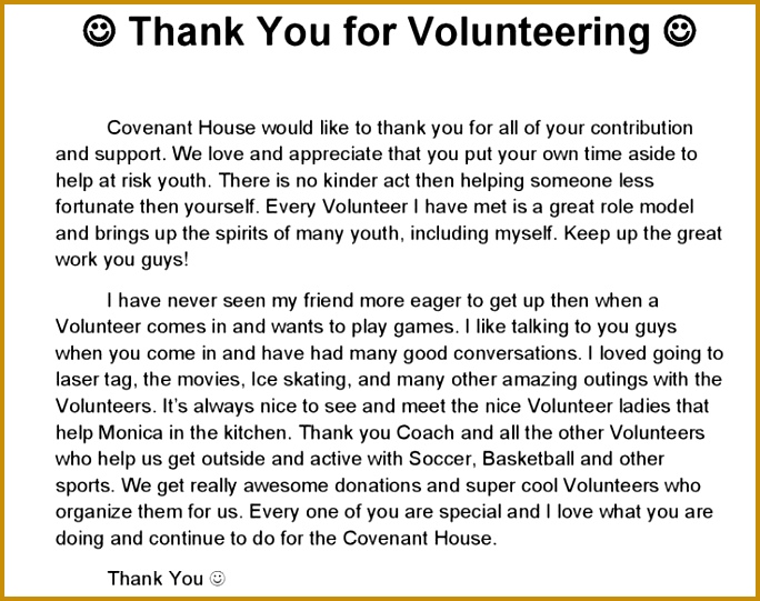 volunteer appreciation letter sample volunteer thank you letter from youth 541684