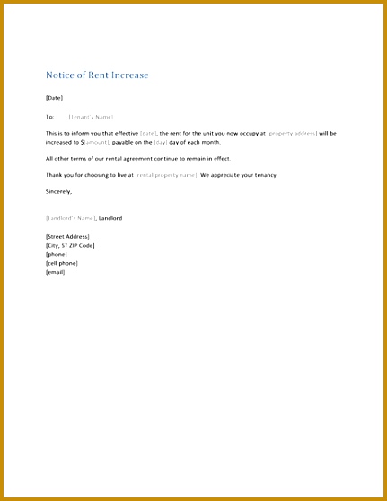 Notice of rent increase form letter 558431