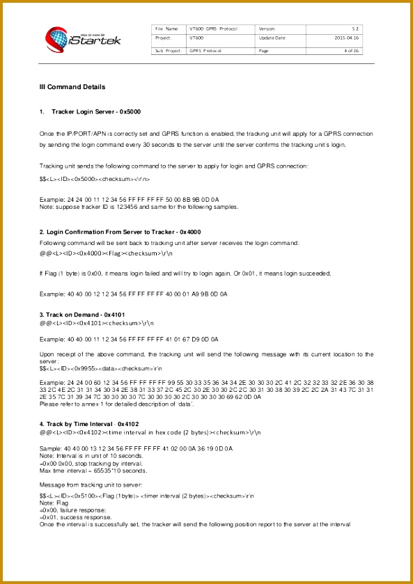 Istartek Vt600 Gprs Protocol V5 2 Demand Letter 593839