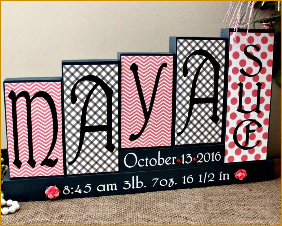 Decorative Nursery Block Letters Personalized Baby Name Birth Stats Wooden Sign Unique Baby Shower 909728