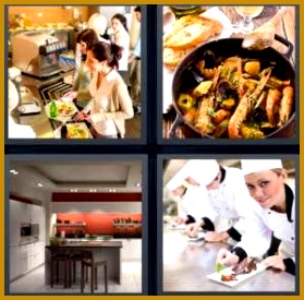 4 Pics 1 Word Answer 7 letters for women in line at cafeteria choosing food 279275