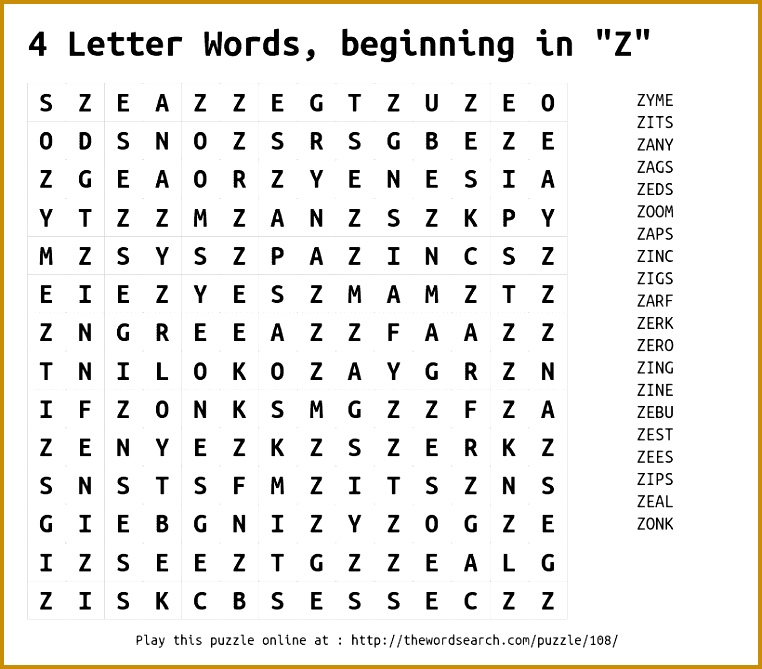 Download Word Search 4 Letter Words Beginning In Z Two Letter Word That Ends In 669762