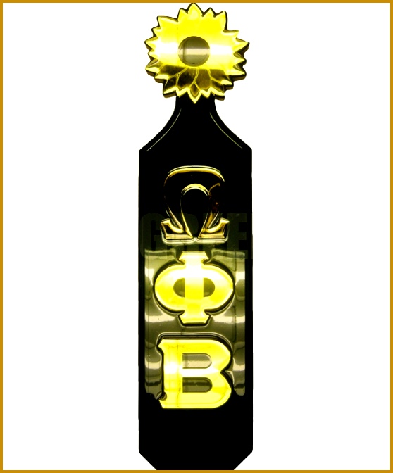 Omega Phi Beta paddle with the Greek letters vertically down the paddle and a sunflower handle 558672
