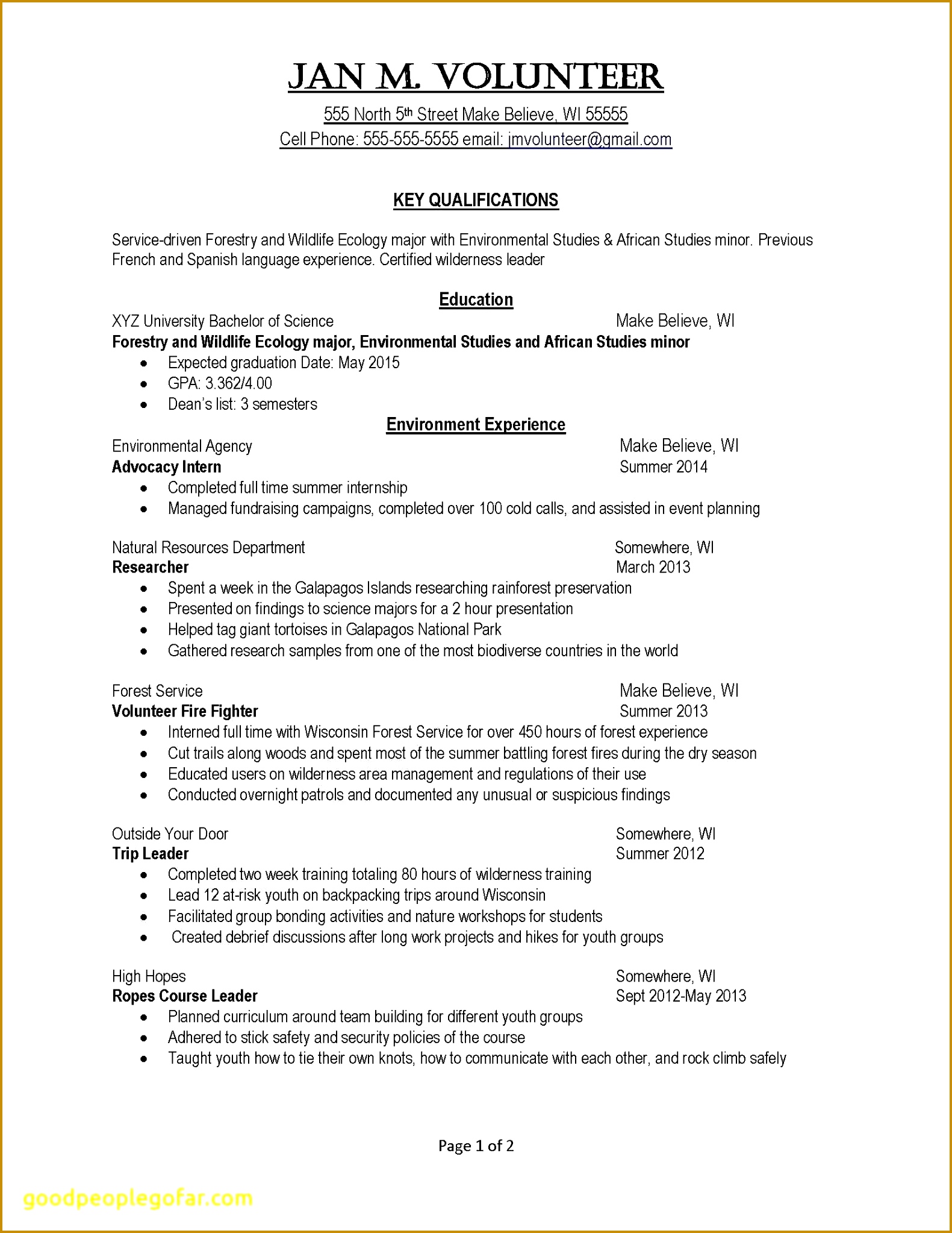 Examples Resumes Ecologist Resume 0d 20461581