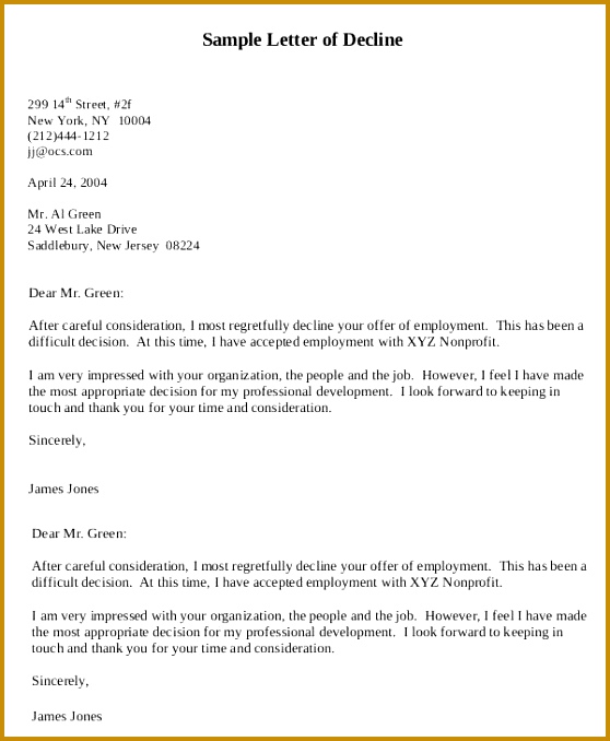 Declining Job fer Letter Elegant Counter Fer Letter Template] Counter Job Fer Letter Template For 678558