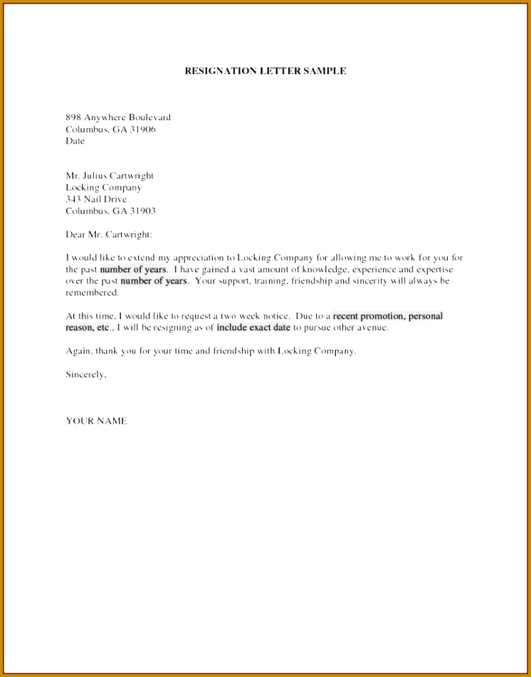 Sample Resignation Letter Template Doc Copy Letter Resignation 2 952746