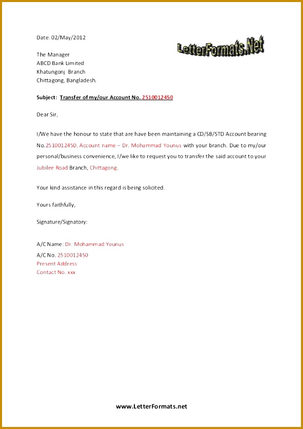 Letter Mailing Address Format Lat5g Bank account transfer letter 839593