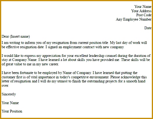 resignation letter example 408524