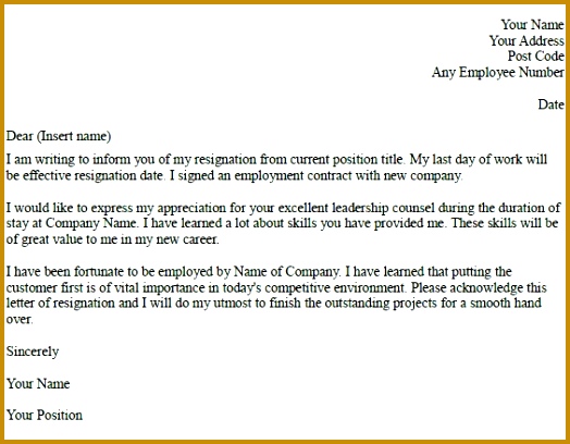 resignation letter example 408524