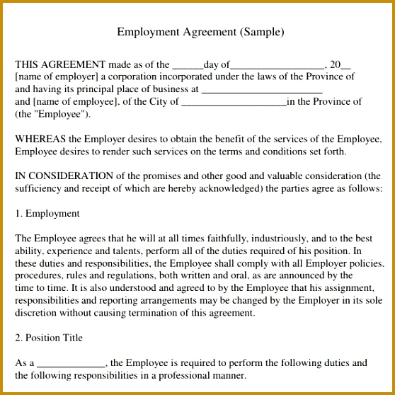 57 Inspirational Simple Employment Agreement Sample 558558