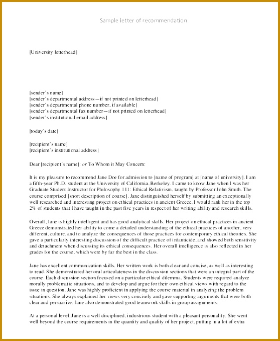 4 Sample Letter Of Recommendation for Graduate School ...
