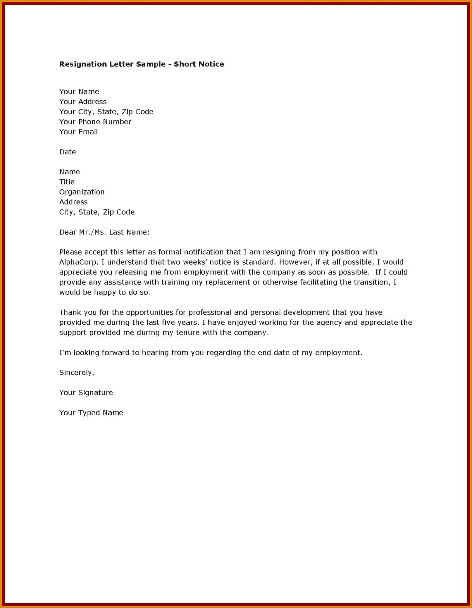 New Template Resignation Letter 2 Week Notice qennh resignation lettwr 16142079