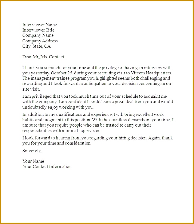 sample post interview thank you letter Job Interview Thank You Letter interview thank you letters after 747645