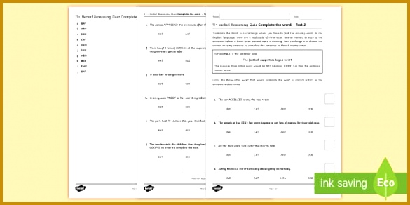 11 verbal reasoning practice paper Three Letter Words 2 Assessment Pack 292585