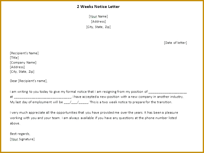 2 week notice letter format images example two weeks uk 503668