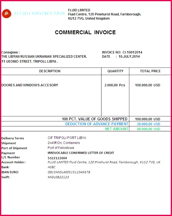 mercial invoice value mercial invoice example with an advance payment discount mercial invoice zero value