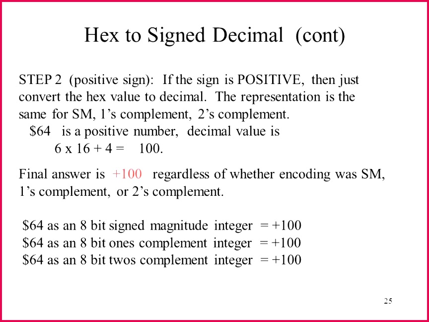 25 Hex to Signed Decimal cont STEP 2 positive sign If