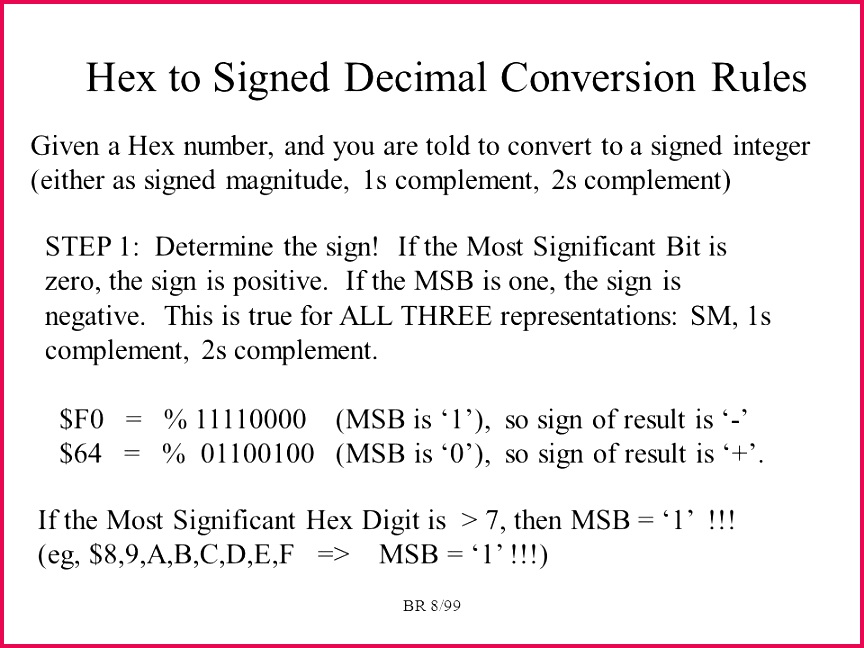BR 8 99 Hex to Signed Decimal Conversion Rules Given a Hex number and
