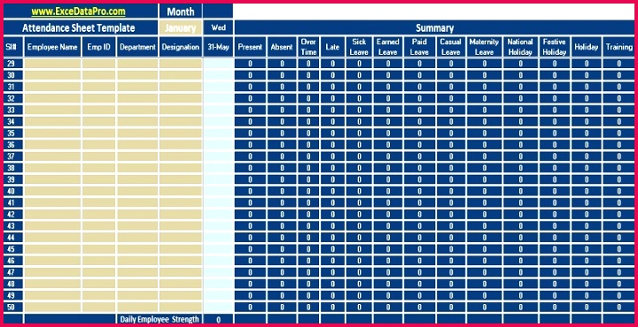 Download Employee Attendance Sheet Excel Template