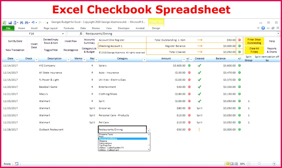checking account spreadsheet excel bud spreadsheet and checkbook register