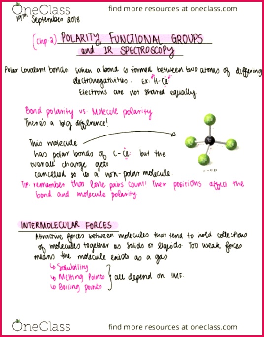 CHEM 2513 Lecture Notes Fall 2018 Lecture 3 Infrared Spectroscopy Chemical Polarity Electronegativity