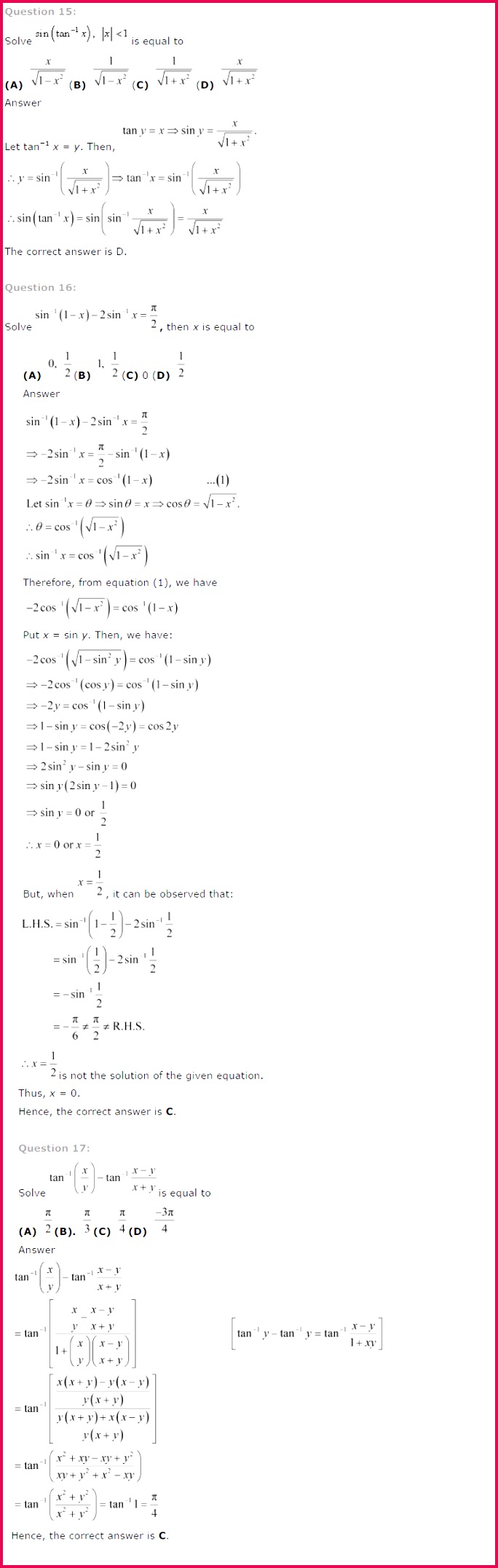 NCERT Solutions for Class 12 Maths Chapter 2 – Inverse Trigonometric Functions