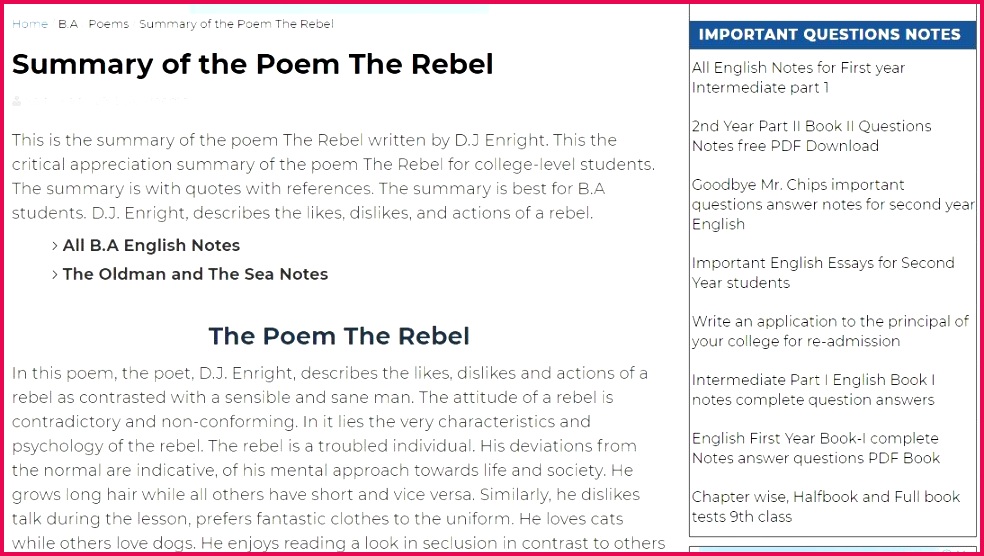 Appreciation Summary Rebel Students Teacher Poems College Education