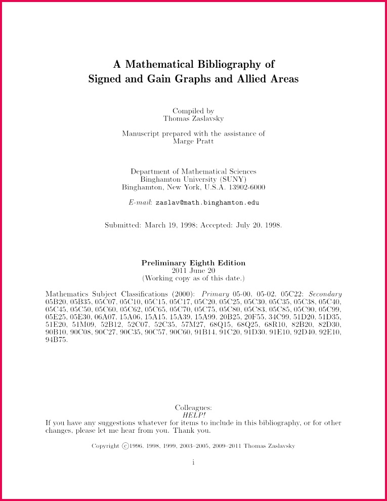 PDF A Mathematical Bibliography of Signed and Gain Graphs and Allied Areas