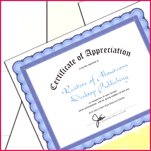 Certificate printed on blue parchment paper