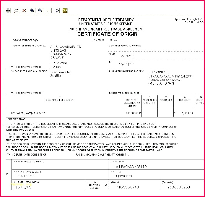 new certificate origin form of template free uk