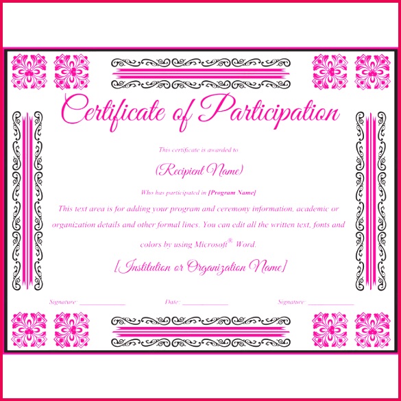 Participation Certificate certificate certificatetemplate participationtemplate participationcertificate participationwordtemplate