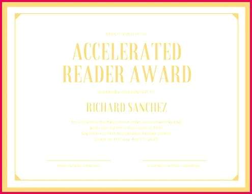gold simple accelerated reader certificate spelling bee award template winner