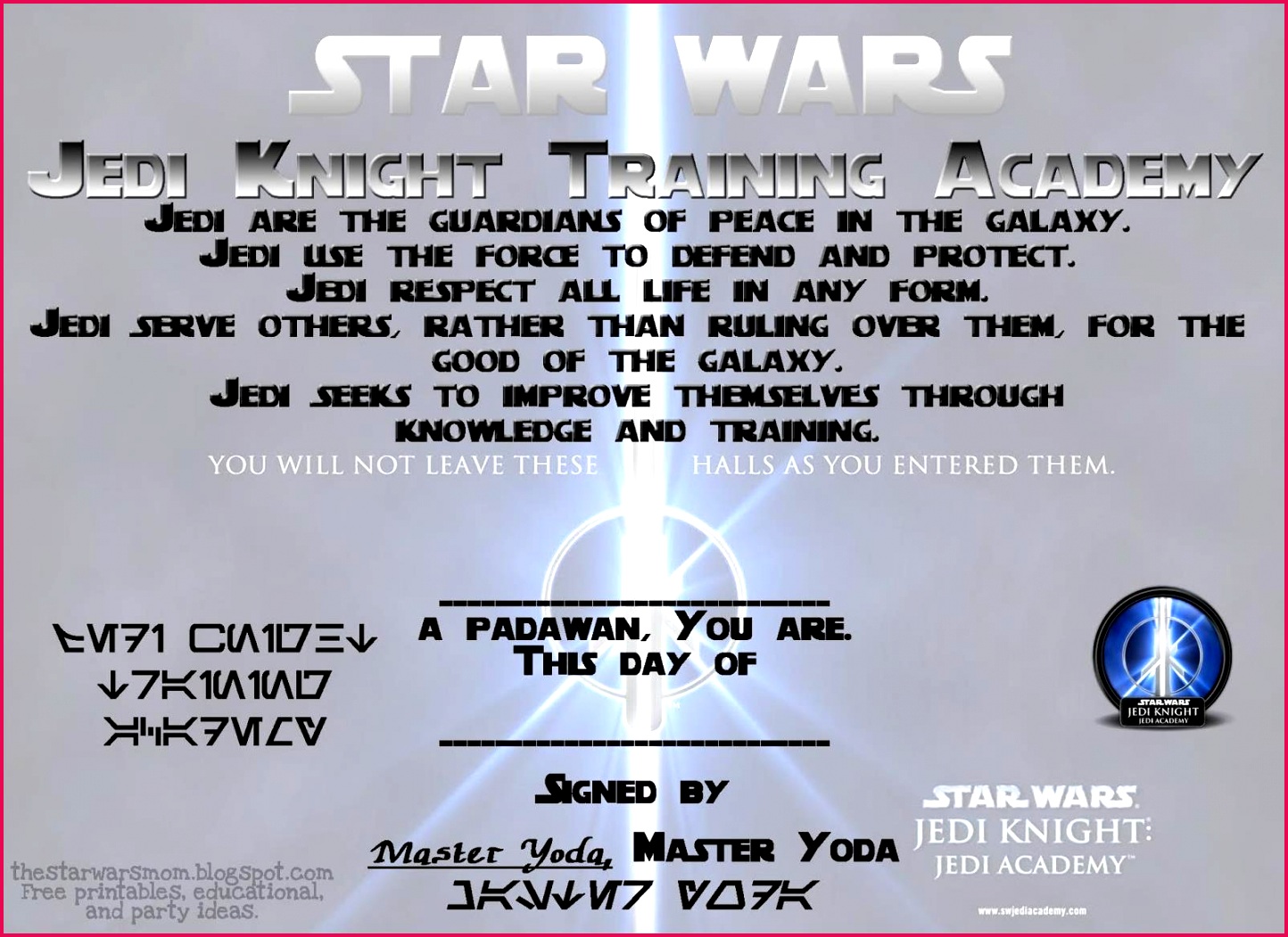 awesome jedi knight certificate template for additional certificate border template