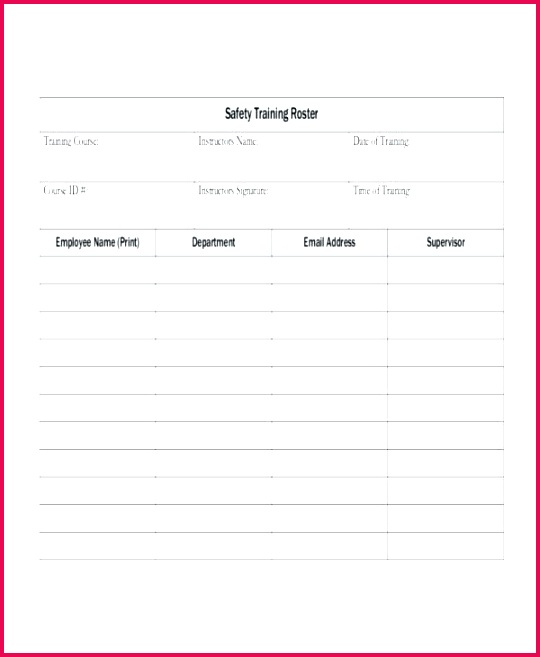 safety training roster template documentation food manual