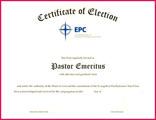 pastor ordination certificate templates best of certificate of election for pastor emeritus epc resources of pastor ordination certificate templates