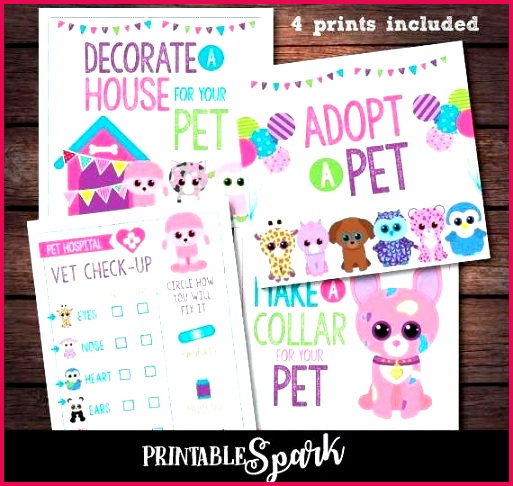 beanie boo birthday party prints digital files instant adoption certificate template