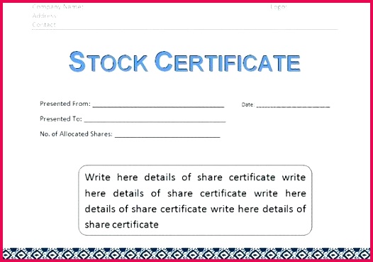 corporate stock certificate template word format share uk