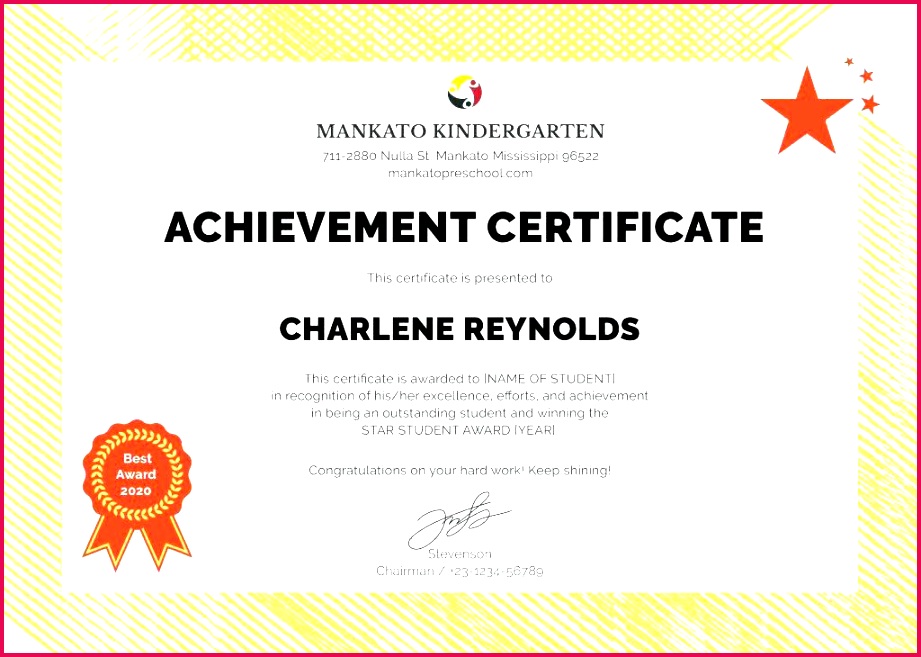Awards for Kindergarten Awesome Preschool Certificate Template Free Word format Student Examples
