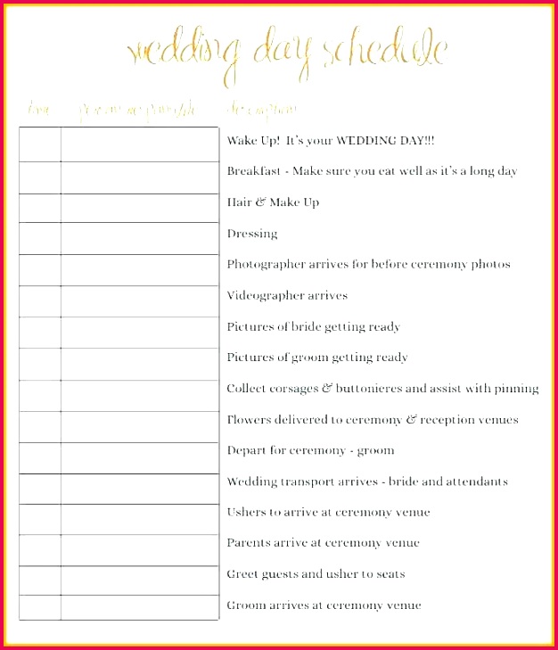 wedding itinerary template free inspirational schedule printable day timeline ceremony of templa