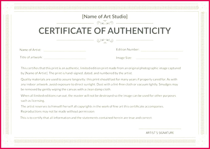 printable authenticity certificate template of art fine photography