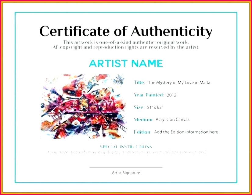 letter of authenticity template design certificate sample weekly free art artwork signature templ